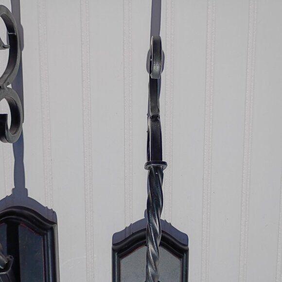 Black Wrought Iron Wall Sconce Pair Pillar Candle Holders Sconces Twisted Scroll - Picture 4 of 14